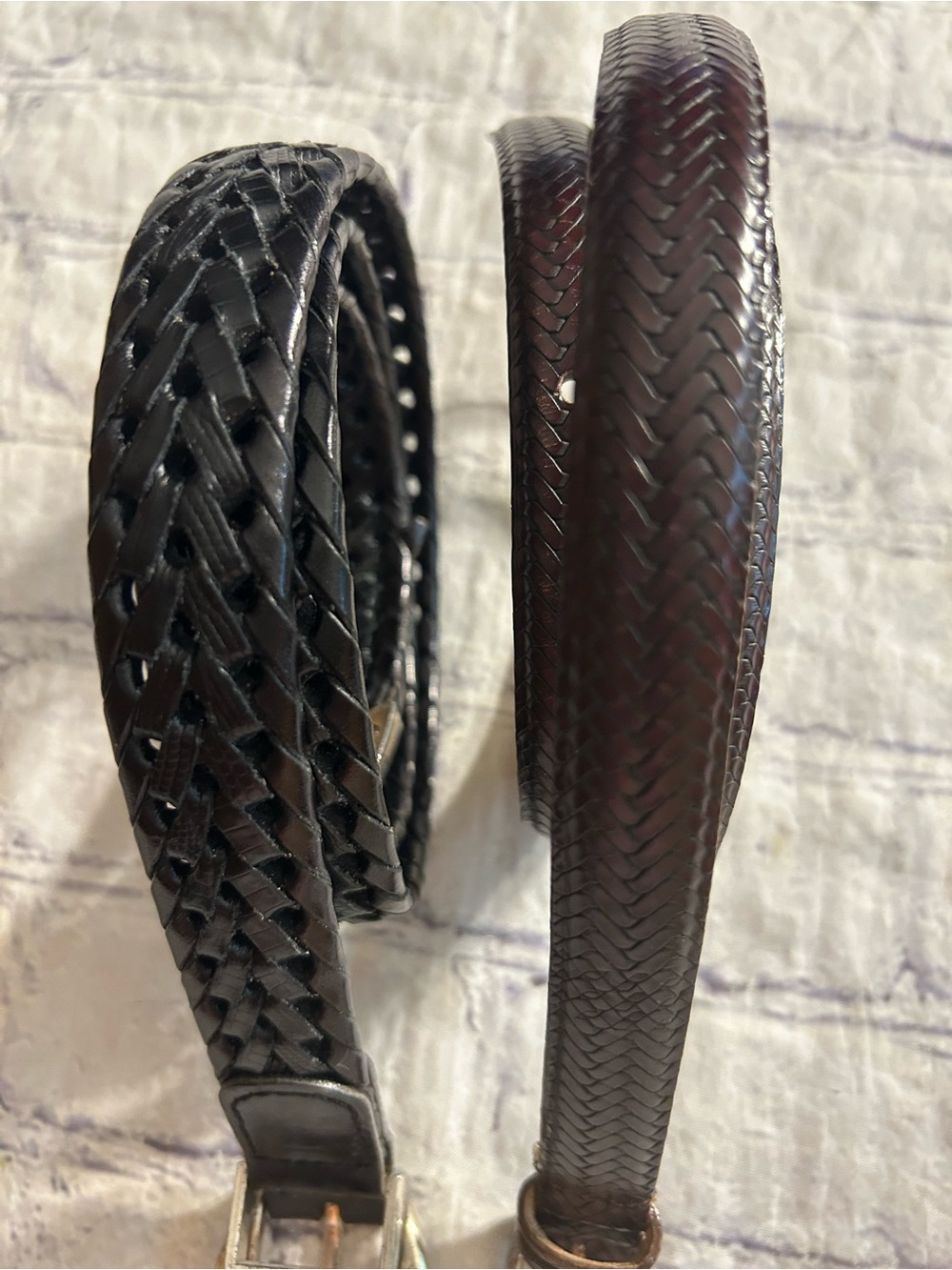 FOSSIL VTG BLACK LEATHER BRAIDED EMBELLISHED BUCKLE & TALBOTS ITALY MADE BELTS L - Picture 3 of 16